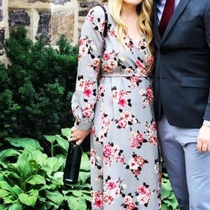 Vici Gray Floral Wrap Dress